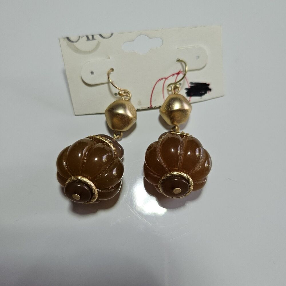 Cato Gold Tone Chunky Tan Beaded Dangling Earrings
